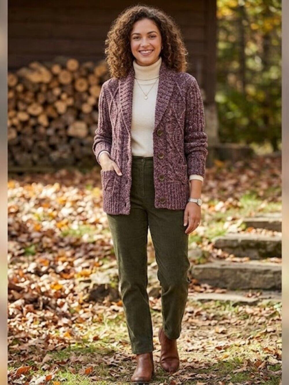 Ruff Hewn Marled Plum Wool Alpaca Blend Cable Knit Shawl Collar Cardigan L